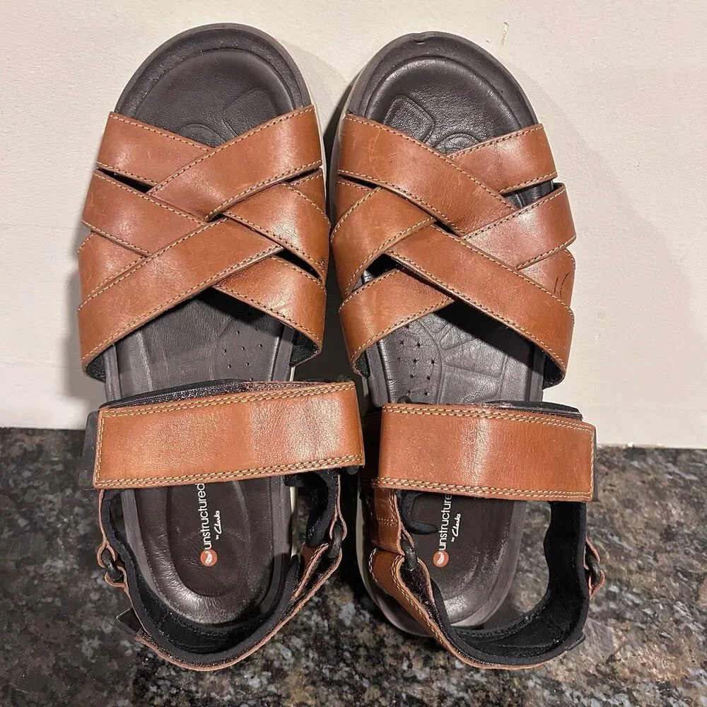 Clarks Unstructured Criss Cross Comfort Sandals Leather Brown Mens 11 M